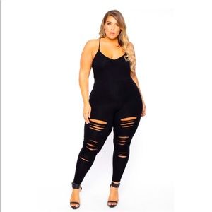 Plus Size Destroyed Catsuit Jumpsuit